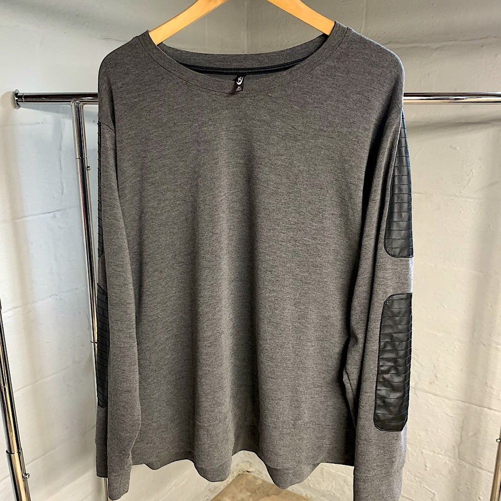 Gray & Faux Leather Long Sleeved Shirt